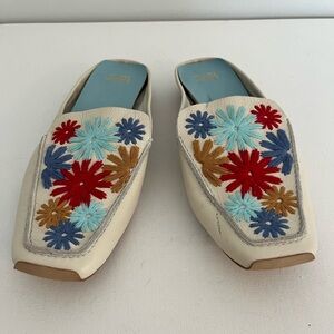 Frances Valentine Evelyn Tumbled Leather Embroidered Floral Mules